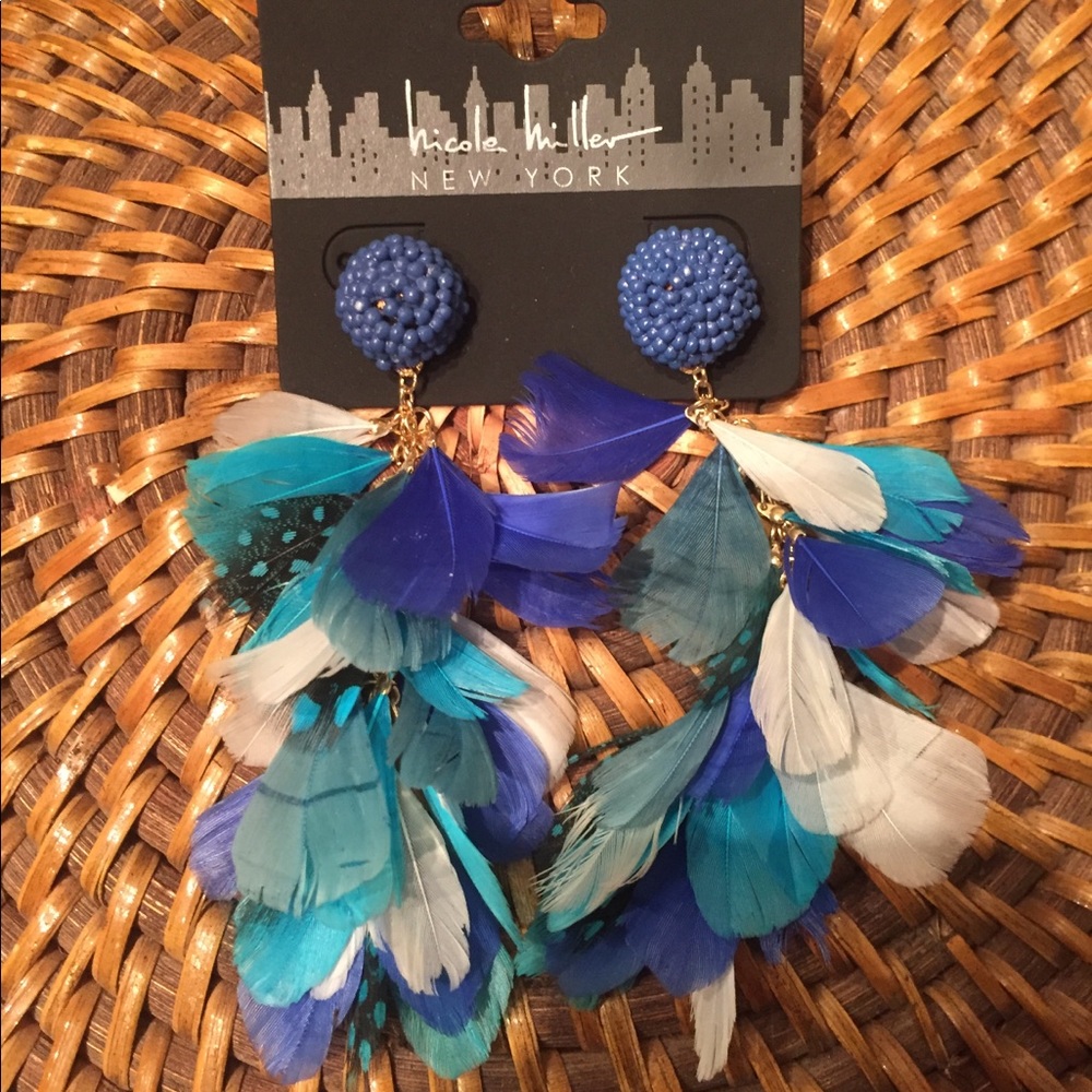 Nicole Miller New York Blue Feathered Earrings
